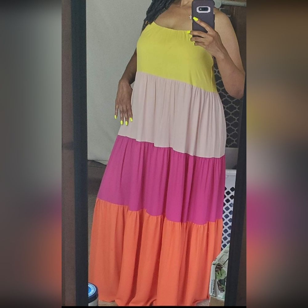 Express Yellow, Pink, and Orange Maxi Dress